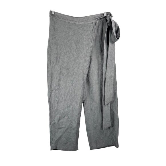 Zara womens relaxed crinkle wrap waist pants grey lagen look sz L - Picture 1 of 7